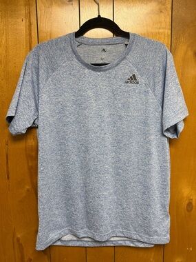 adidas Men's Heathered Light Blue Short Sleeve Climalite Tee